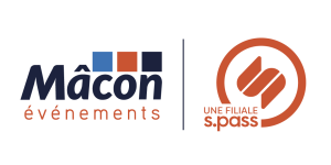 Logo Mâcon évènements, Une Filiale s.pass